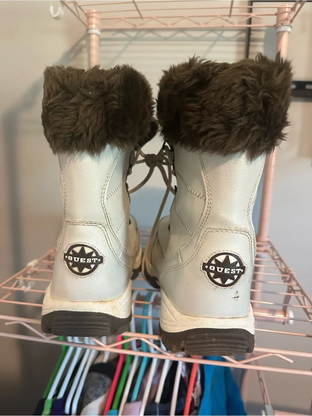 Insulated Women's White Fur-Trim Winter Lace-Up Boots